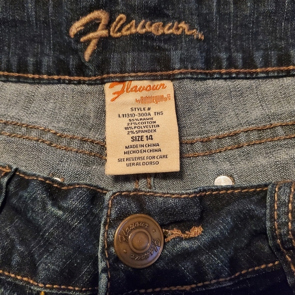 Flavor by Bubblegum Junior Plus Embossed Dark Wash Flare Jeans - Picture 3 of 6